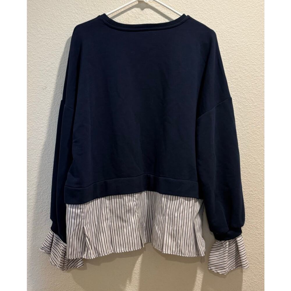 Maeve Navy Blue Sweatshirt with Striped Accents - Picture 3 of 6